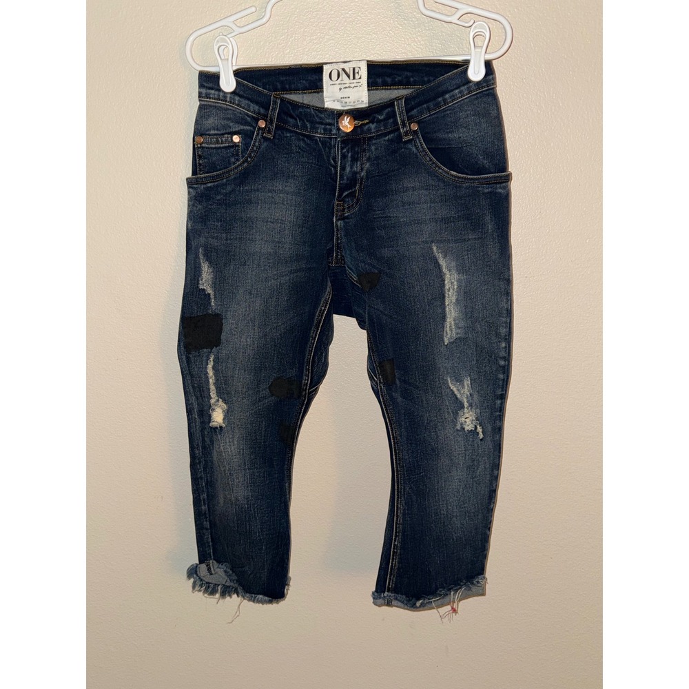 One Teaspoon Lonely Boy Jeans Bleu Milke Distressed Low Waist Drop Crotch 26 NEW